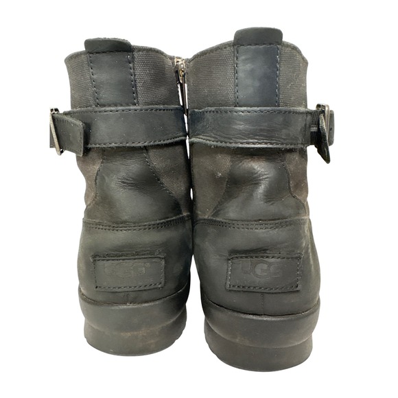 UGG Women's size 10 Tulane awayerproof Black Leather Canvas Zip Ankle Boots - Picture 4 of 7